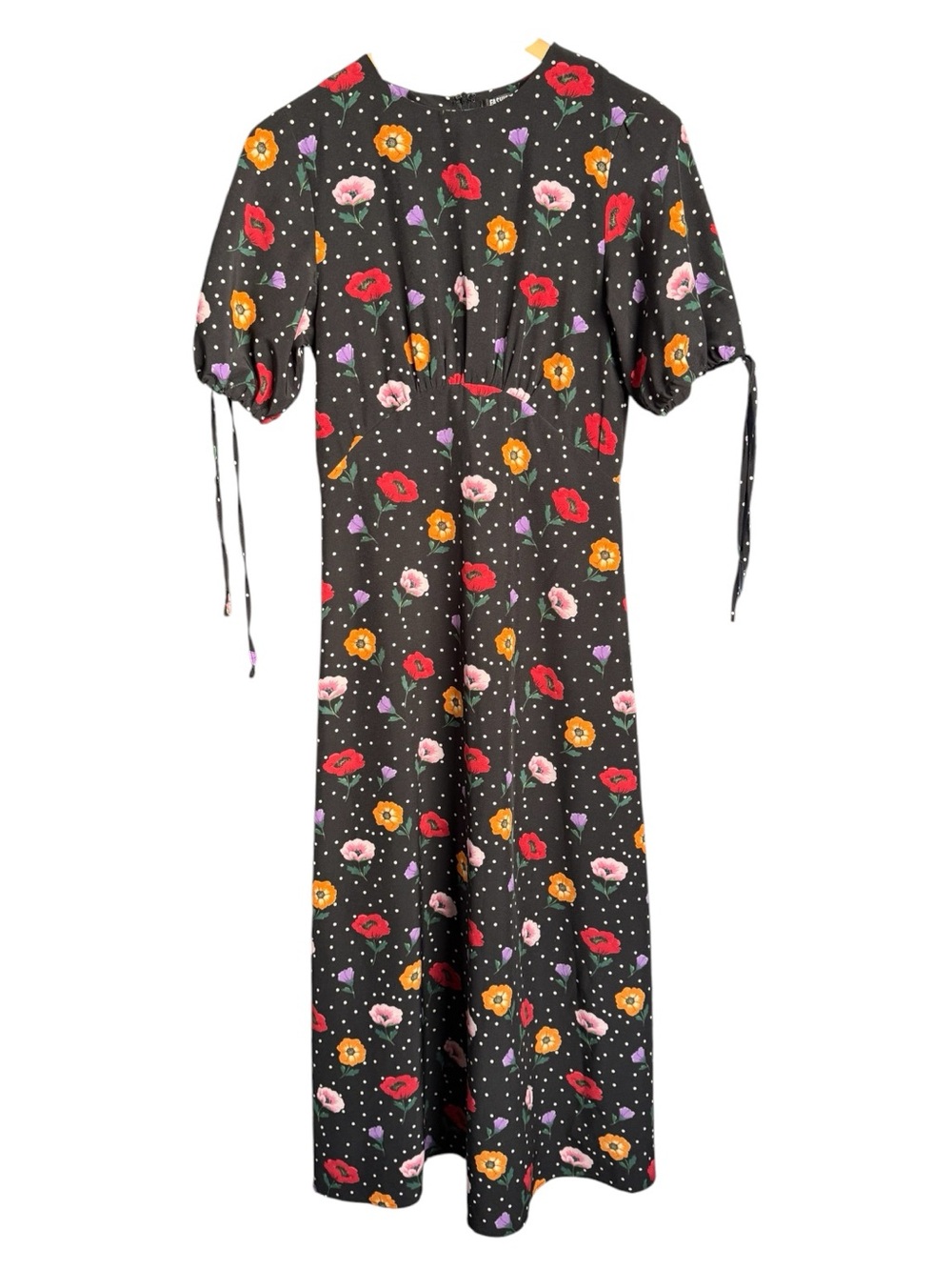 Dark Romantic Floral Polka Dot Midi Dress Size 4 Cottagecore 90’s Novelty Print - Picture 2 of 12